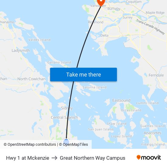 Hwy 1 at Mckenzie to Great Northern Way Campus map