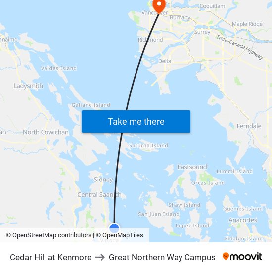 Cedar Hill at Kenmore to Great Northern Way Campus map