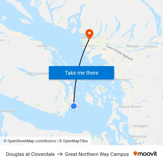 Douglas at Cloverdale to Great Northern Way Campus map