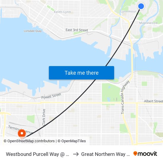 Westbound Purcell Way @ Skeena Rd to Great Northern Way Campus map