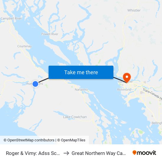 Roger & Vimy: Adss School to Great Northern Way Campus map