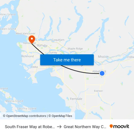 South Fraser Way at Roberts Ave to Great Northern Way Campus map