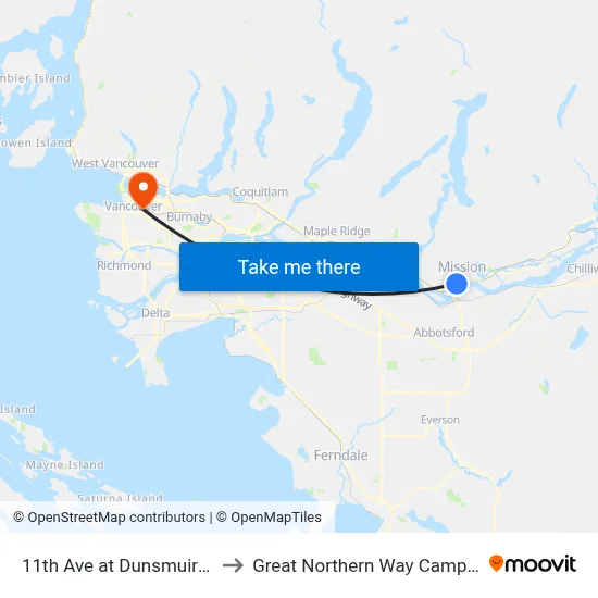 11th Ave at Dunsmuir St to Great Northern Way Campus map