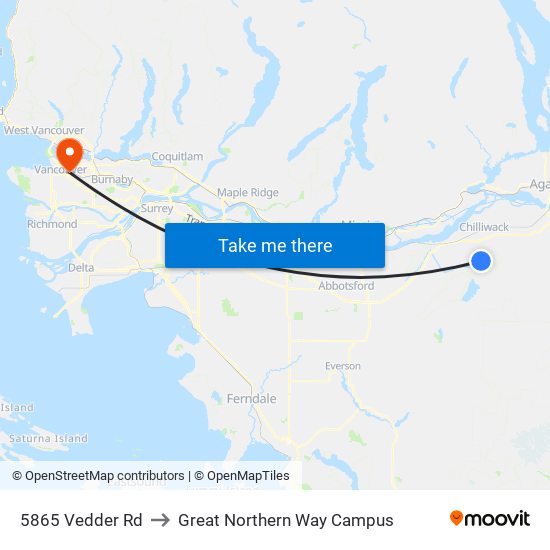 5865 Vedder Rd to Great Northern Way Campus map