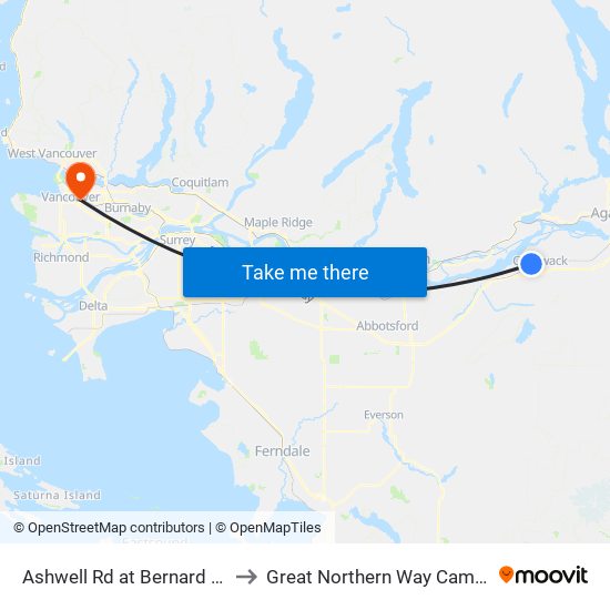 Ashwell Rd at Bernard Ave to Great Northern Way Campus map