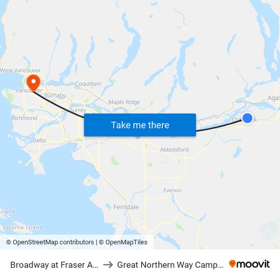 Broadway at Fraser Ave to Great Northern Way Campus map