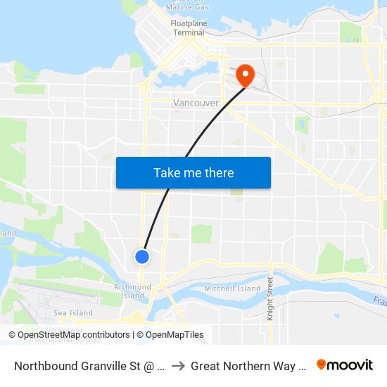 Northbound Granville St @ W 64 Ave to Great Northern Way Campus map