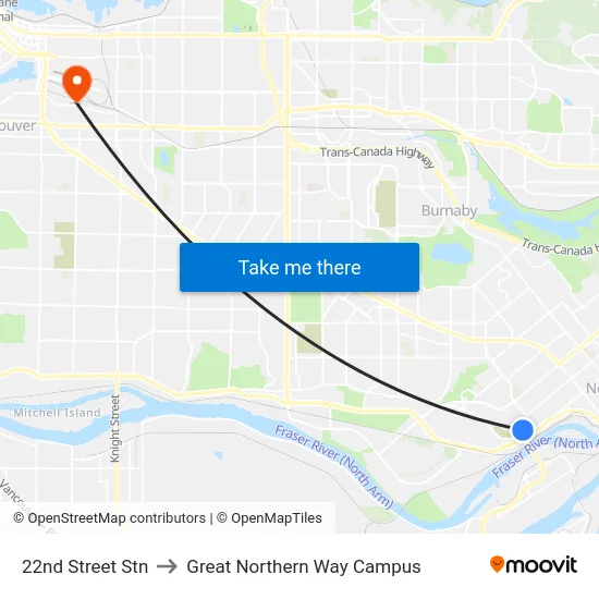22nd Street Stn to Great Northern Way Campus map