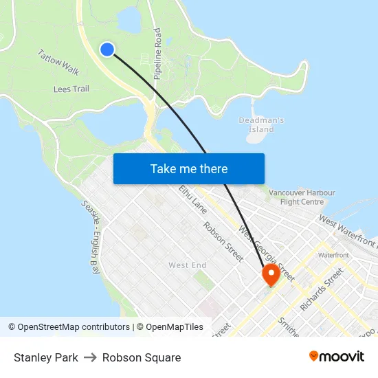Stanley Park to Robson Square map