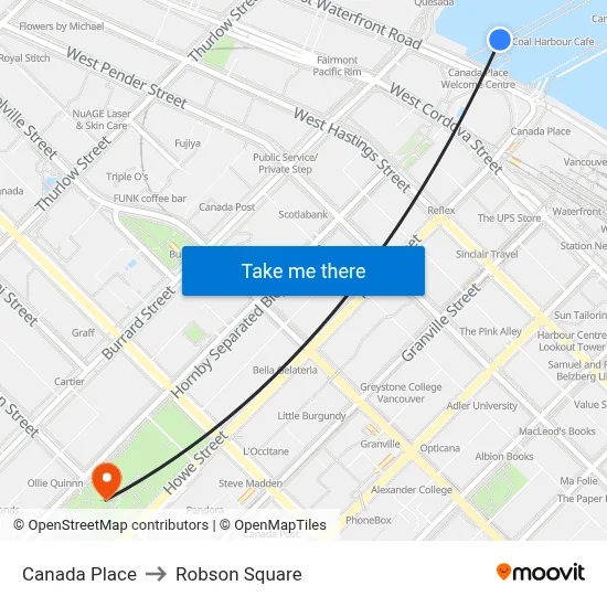 Canada Place to Robson Square map