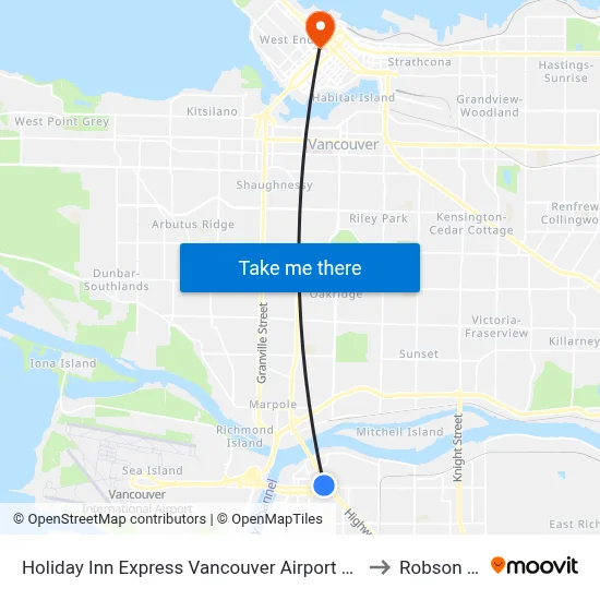 Holiday Inn Express Vancouver Airport Richmond an IHG Hotel to Robson Square map