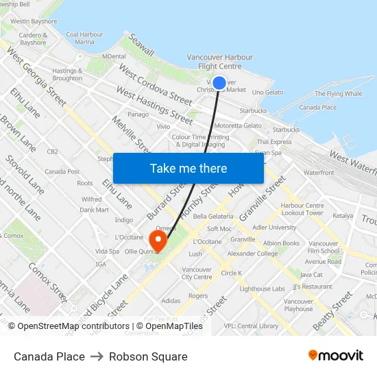 Canada Place to Robson Square map