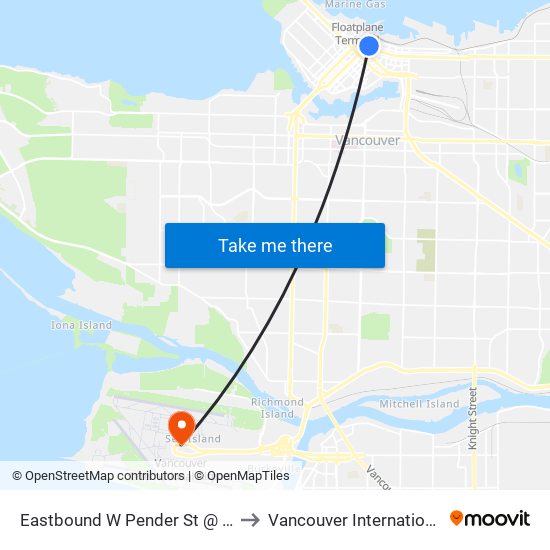 Eastbound W Pender St @ Seymour St to Vancouver International Airport map