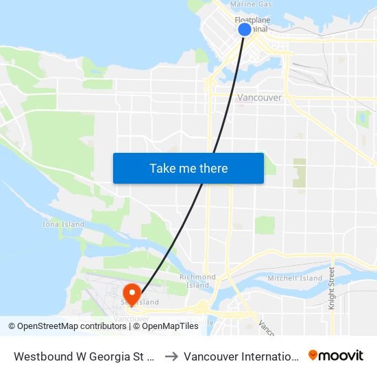 Westbound W Georgia St @ Burrard St to Vancouver International Airport map