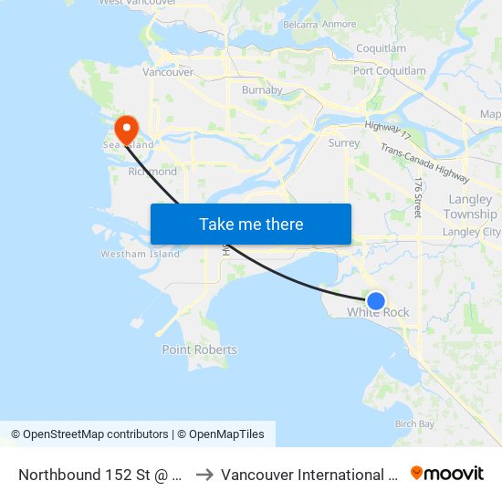Northbound 152 St @ 22 Ave to Vancouver International Airport map