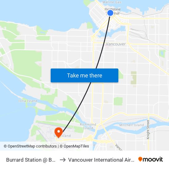Burrard Station @ Bay 1 to Vancouver International Airport map