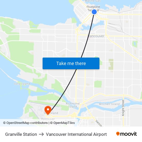 Granville Station to Vancouver International Airport map