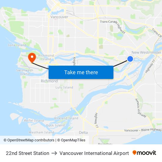 22nd Street Station to Vancouver International Airport map