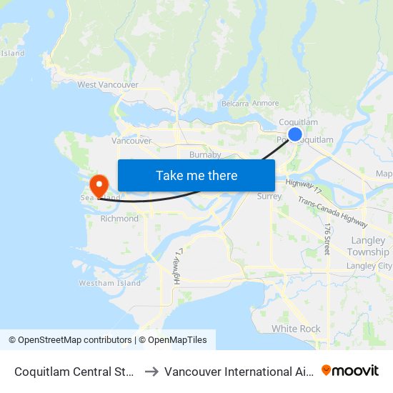 Coquitlam Central Station to Vancouver International Airport map