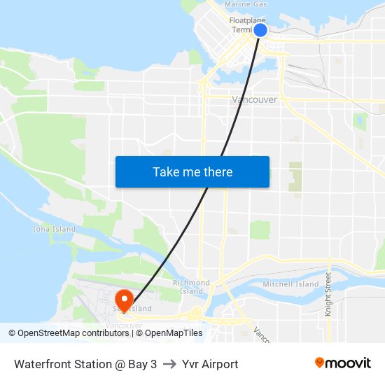 Waterfront Station @ Bay 3 to Yvr Airport map