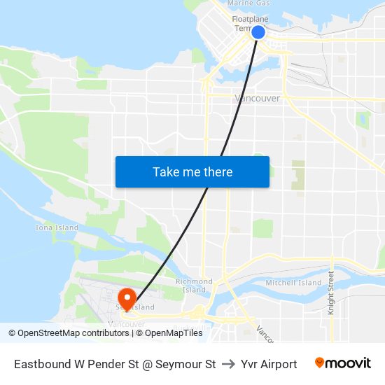 Eastbound W Pender St @ Seymour St to Yvr Airport map