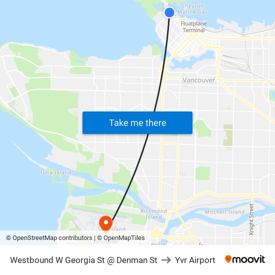 Westbound W Georgia St @ Denman St to Yvr Airport map