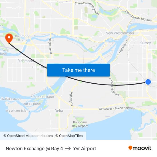 Newton Exchange @ Bay 4 to Yvr Airport map