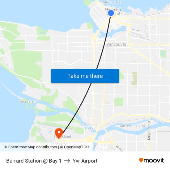 Burrard Station @ Bay 1 to Yvr Airport map