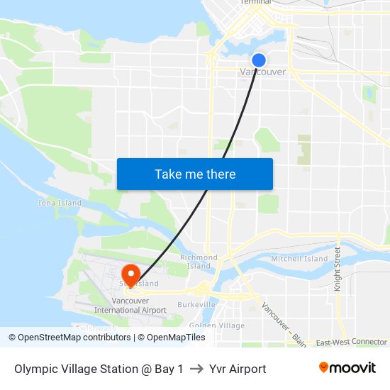 Olympic Village Station @ Bay 1 to Yvr Airport map