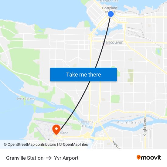 Granville Station to Yvr Airport map