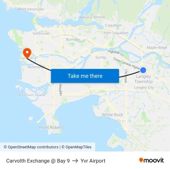 Carvolth Exchange @ Bay 9 to Yvr Airport map