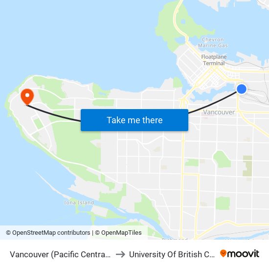 Vancouver (Pacific Central Station) to University Of British Columbia map