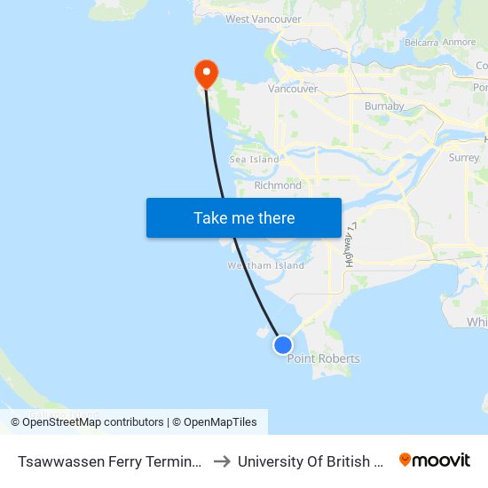 Tsawwassen Ferry Terminal @ Bay 2 to University Of British Columbia map