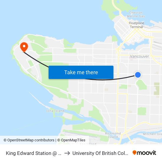 King Edward Station @ Bay 4 to University Of British Columbia map