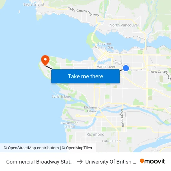 Commercial-Broadway Station @ Bay 2 to University Of British Columbia map