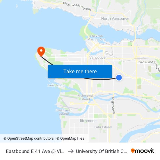 Eastbound E 41 Ave @ Victoria Dr to University Of British Columbia map