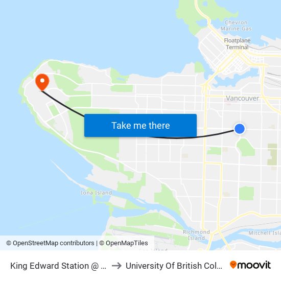 King Edward Station @ Bay 1 to University Of British Columbia map