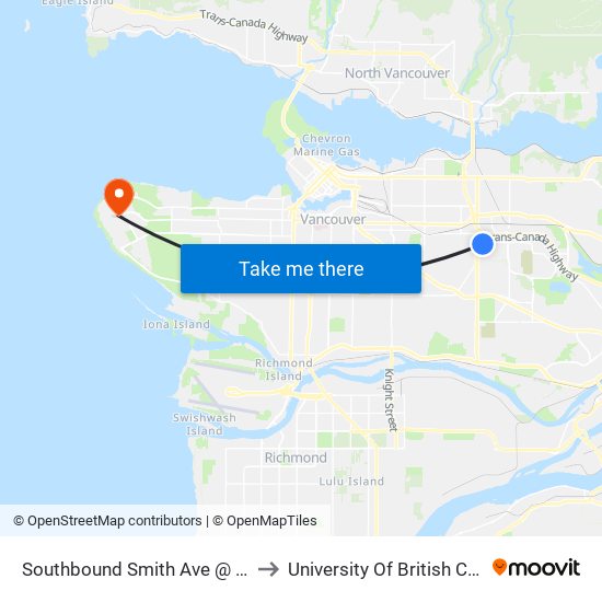 Southbound Smith Ave @ Laurel St to University Of British Columbia map