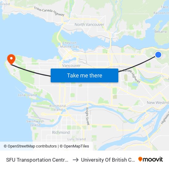 SFU Transportation Centre @ Bay 2 to University Of British Columbia map