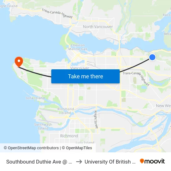 Southbound Duthie Ave @ Hastings St to University Of British Columbia map