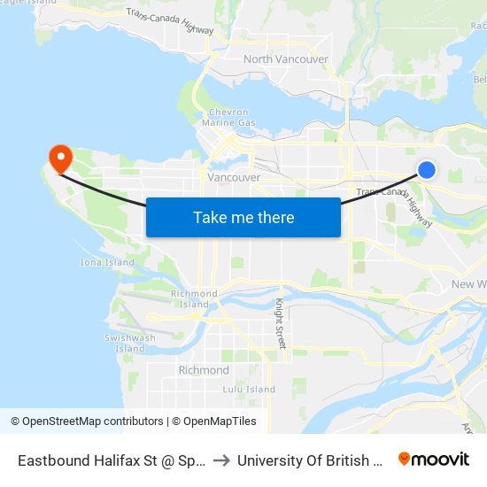 Eastbound Halifax St @ Sperling Ave to University Of British Columbia map