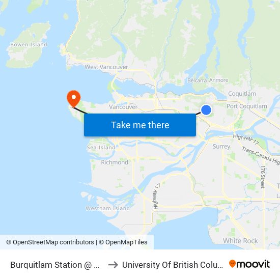 Burquitlam Station @ Bay 5 to University Of British Columbia map