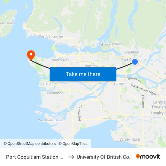 Port Coquitlam Station @ Bay 5 to University Of British Columbia map