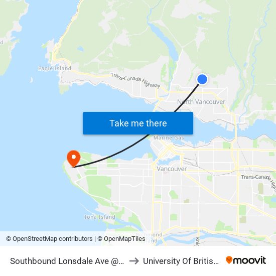 Southbound Lonsdale Ave @ W Balmoral Rd to University Of British Columbia map