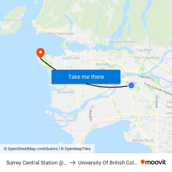 Surrey Central Station @ Bay 9 to University Of British Columbia map