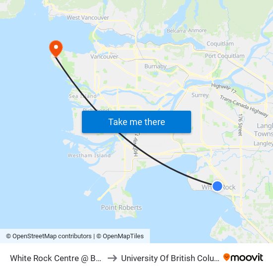 White Rock Centre @ Bay 10 to University Of British Columbia map