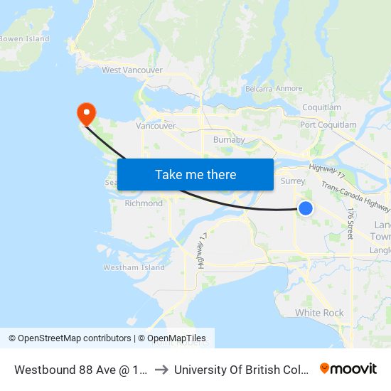 Westbound 88 Ave @ 144 St to University Of British Columbia map