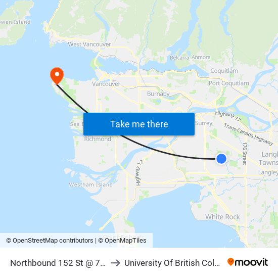 Northbound 152 St @ 72 Ave to University Of British Columbia map
