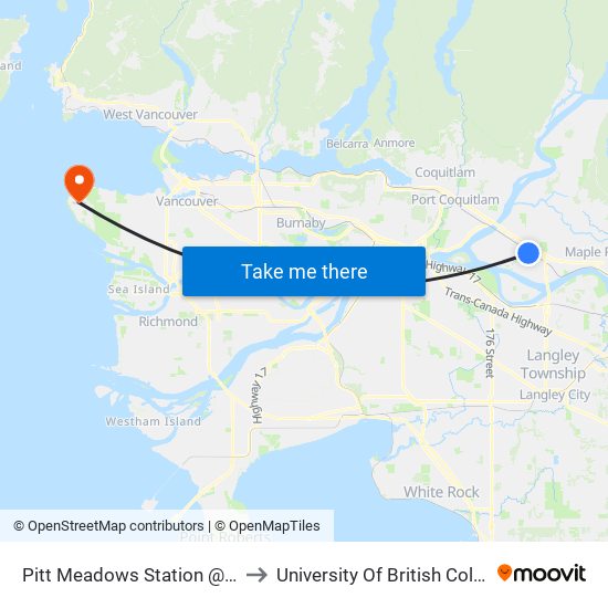 Pitt Meadows Station @ Bay 3 to University Of British Columbia map