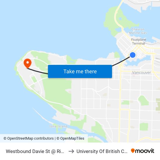 Westbound Davie St @ Richards St to University Of British Columbia map
